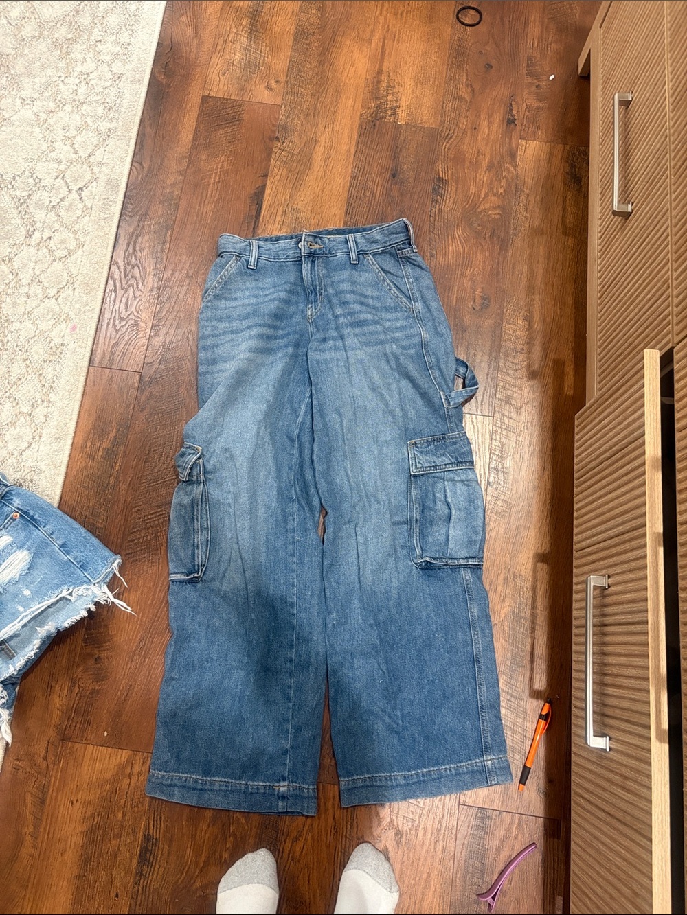 Target Wide Leg Cargo Jeans in Medium Blue Wash